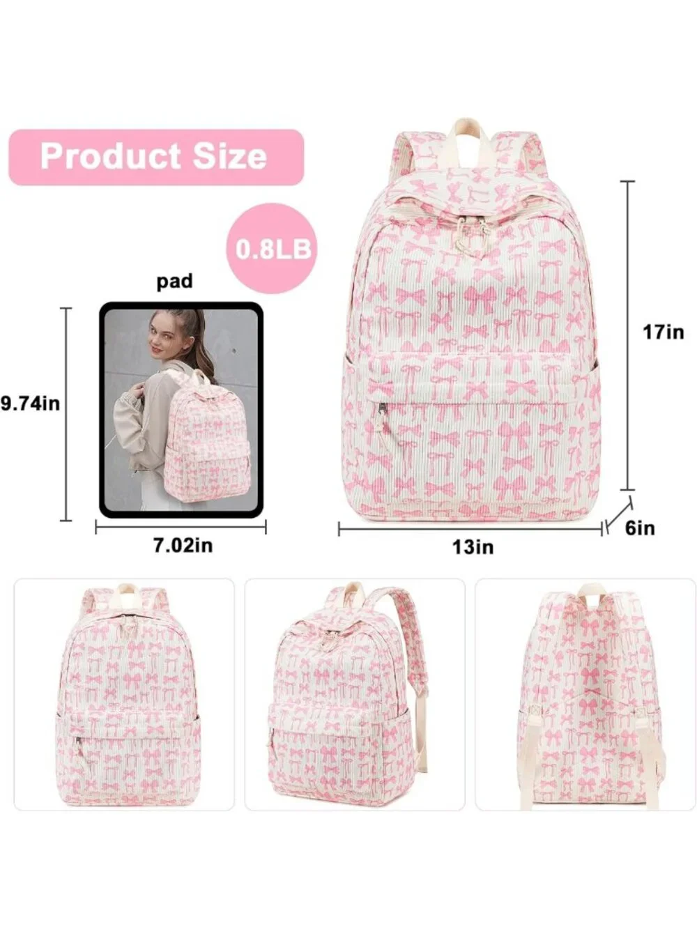 Trendy Corduroy School Backpack for Teens & Women | Stylish Laptop & Travel Bag
